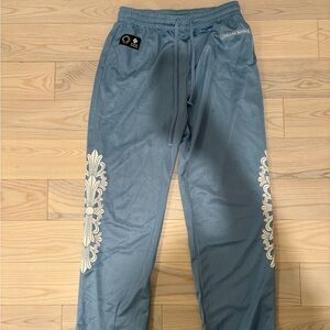 Chrome Hearts Blue Track Pants with Cream Embroidery